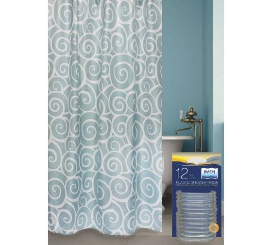 Штора для ванной Bath Plus Snail akch1366/0 с кольцами, 180x200, голубой