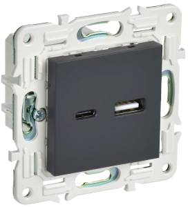 Розетка USB type A+C IEK Skandy SK-U22-D31-K53 графит