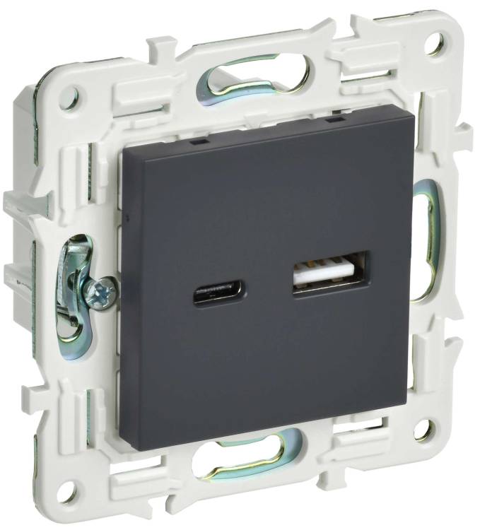 Розетка USB type A+C IEK Skandy SK-U22-D31-K53 графит