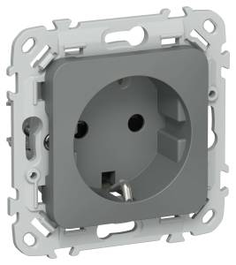 Розетка 1-местная с заземлением и шторками IEK Flite FI-R14-16-K80 мокрый асфальт