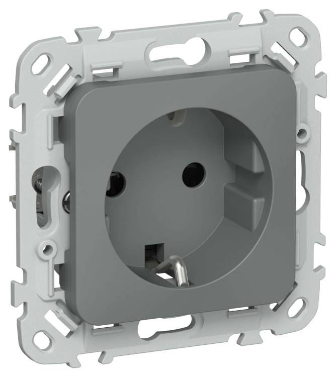 Розетка 1-местная с заземлением и шторками IEK Flite FI-R14-16-K80 мокрый асфальт