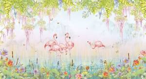 Бесшовные Eco обои Ortograf Flora 31253 Flamingos lime Гладь ОЕ-Р2