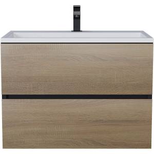 Тумба с раковиной Uperwood Barsa 293020547 подвесная, черная, дуб сонома, 70 см