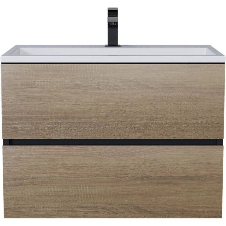 Тумба с раковиной Uperwood Barsa 293020547 подвесная, черная, дуб сонома, 70 см