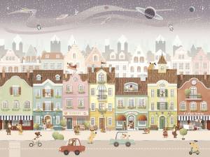 Бесшовные Eco обои Ortograf Little friends 34350 Маленькая улица 2 Ворс+ ОЕ+