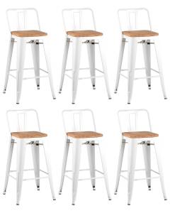 Набор из 6 полубарных стульев Stool Group Tolix YD-H675E-W YG-14 X6 белый, светлое дерево, со спинкой
