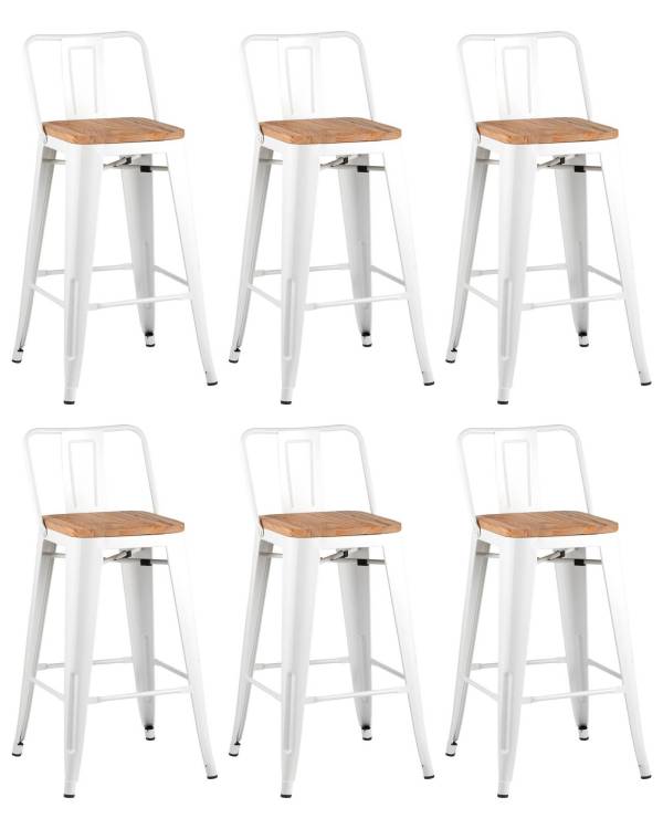Набор из 6 полубарных стульев Stool Group Tolix YD-H675E-W YG-14 X6 белый, светлое дерево, со спинкой
