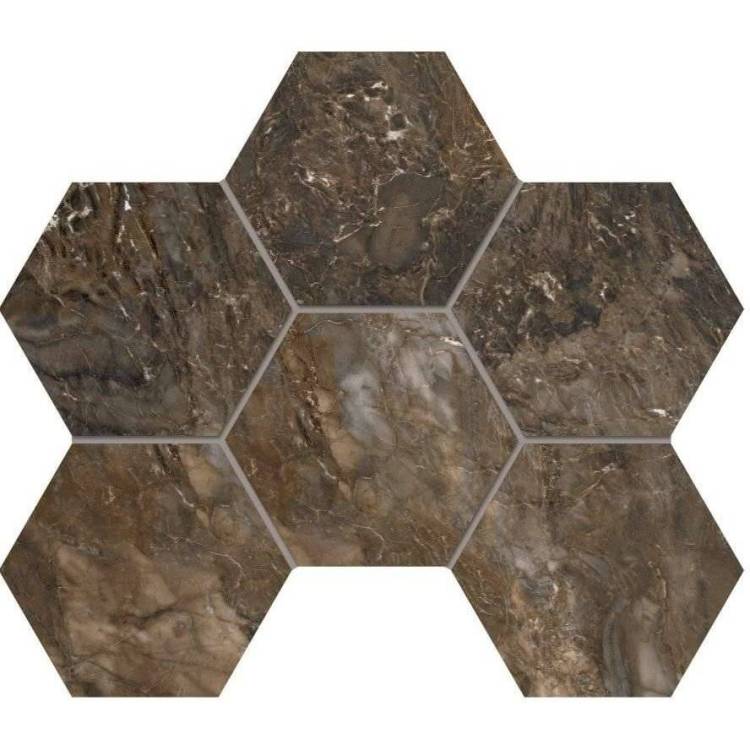 Мозаика Estima Bernini 67345 Mosaic/BR04_PS/25x28,5/Hexagon Hexagon Dark Brown полированная 25x28.5