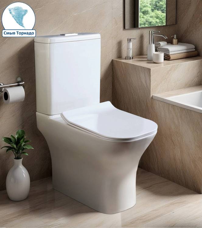 Унитаз-компакт Cerutti Spa Vettore CT10816 безободковый, сиденье микролифт, белый
