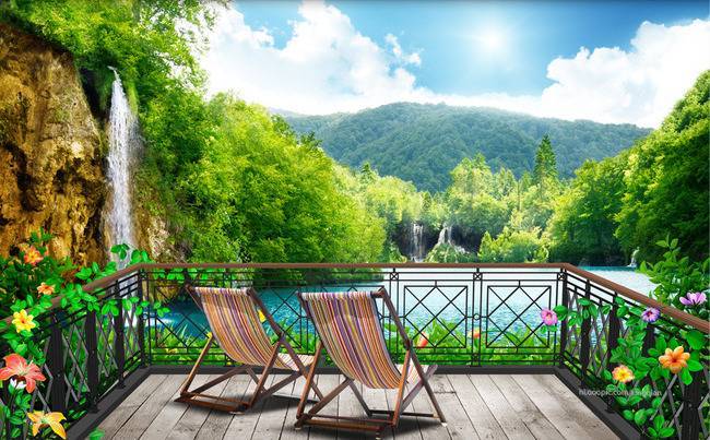 3D Фотообои Artegrafico «Балкон в долине водопадов» TER026 канвас