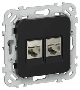 Розетка телефонная RJ11+Ethernet RJ45 IEK Flite FI-KT21-1-K02 черный