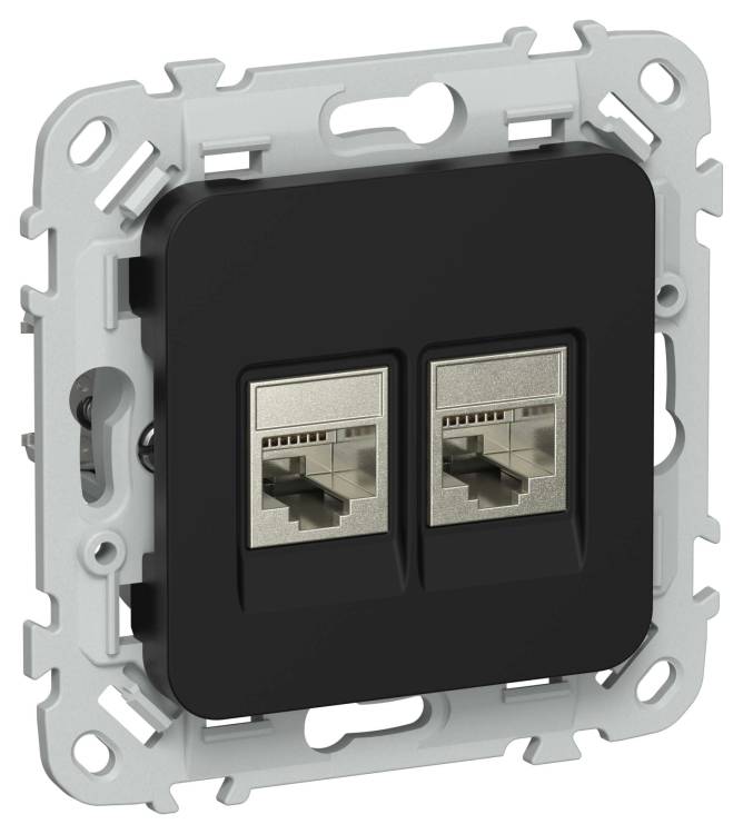 Розетка телефонная RJ11+Ethernet RJ45 IEK Flite FI-KT21-1-K02 черный