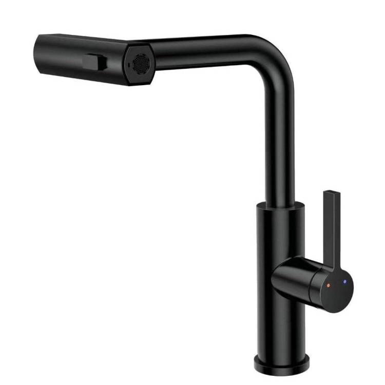 Смеситель для кухни Rush Tinos TI3732-18Black с выдвижным изливом, черный матовый