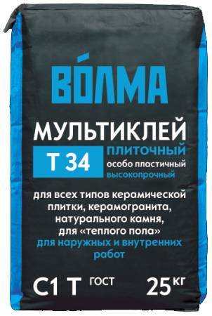 Клей ВОЛМА Мультиклей для тяжелой плитки и натурального камня 25 кг
