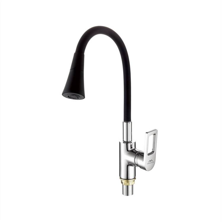 Смеситель для кухни Fashun A4253+B14 с гибким изливом, черный, хром