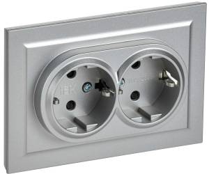 Розетка 2-местная с заземлением и шторками IEK Brite BR-R24-16-K47-F алюминий