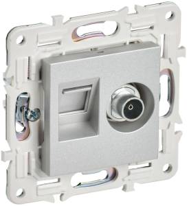 ТВ-розетка+Ethernet RJ45 IEK Skandy SK-AK20-1-K23 серебряный