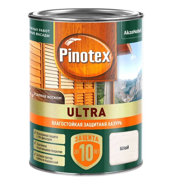 Пропитка декоративная для защиты древесины Pinotex Ultra AWB полуглянцевая белая 0.9 л
