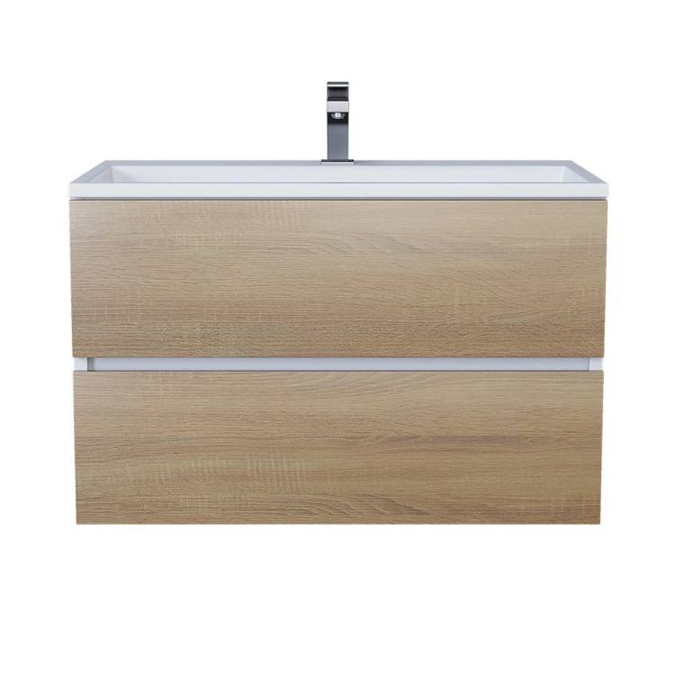 Тумба с раковиной Uperwood Barsa подвесная, белая, дуб сонома, 80 см