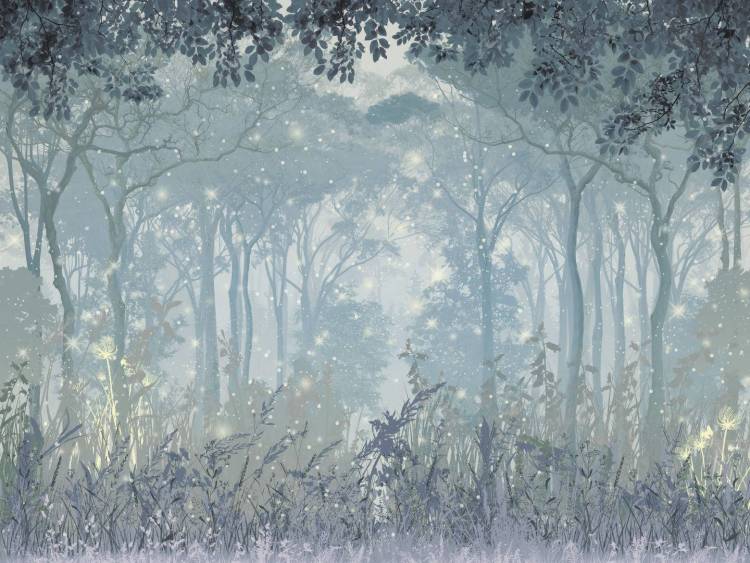 Бесшовные Eco обои Ortograf Flora 31295 Glade of fireflies blue Жемчуг ОЕ-Р3