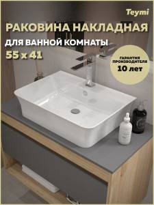 Раковина Teymi Aina T50006 белая, 55 см