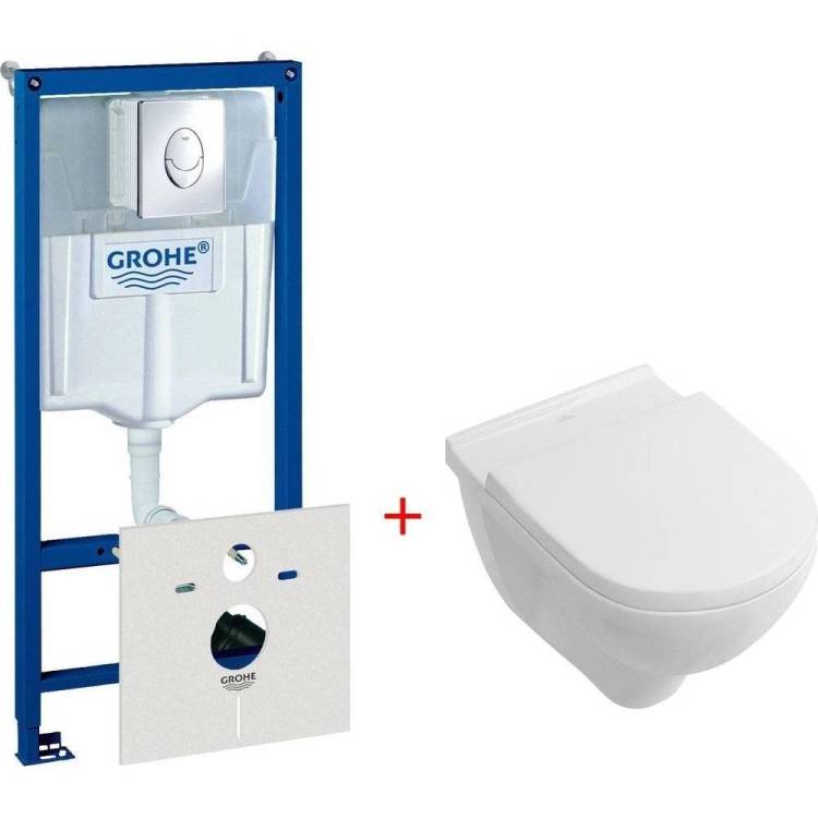 Комплект Унитаз подвесной Villeroy&Boch O.Novo 5660 H101 alpin + Инсталляция Grohe Rapid SL 38750001 4 в 1 с кнопкой