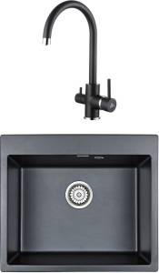 Комплект Paulmark Kante PM106052-BLM черный металлик + Смеситель Paulmark Essen Es213211-418 для кухонной мойки, черный металлик