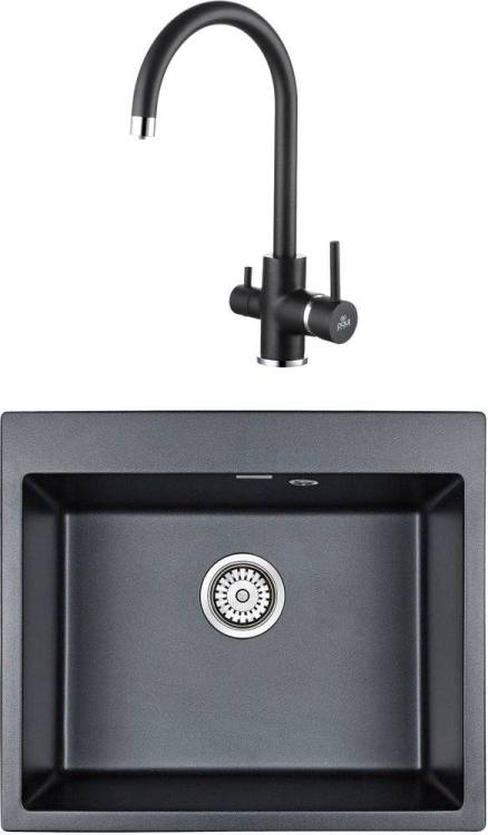 Комплект Paulmark Kante PM106052-BLM черный металлик + Смеситель Paulmark Essen Es213211-418 для кухонной мойки, черный металлик