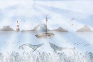 3D Фотообои Artegrafico «Лодка над китами» NKID-015 песок
