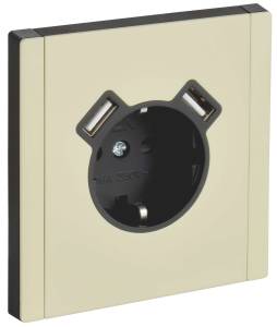 Розетка 1-местная с заземлением, шторками и USB Type A+A IEK Forte&Piano FP-R14-16-U21-D31-M-K41 серый сланец