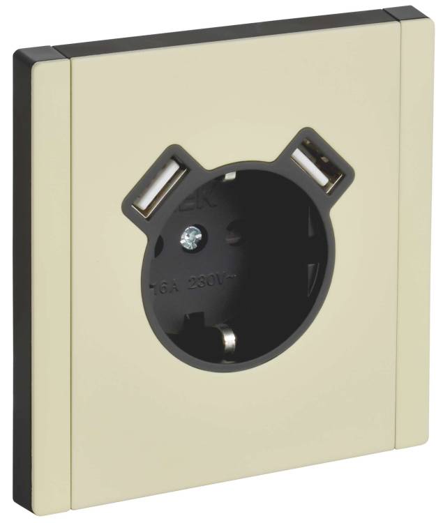 Розетка 1-местная с заземлением, шторками и USB Type A+A IEK Forte&Piano FP-R14-16-U21-D31-M-K41 серый сланец
