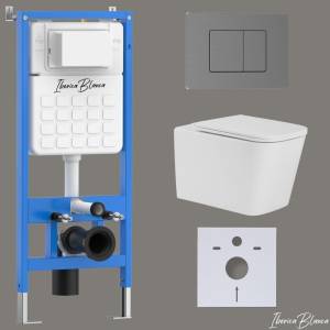 Унитаз с инсталляцией Iberica Blanca Toledo Alto IB001.TLA.234.1180 безободковый, с крышкой-сиденьем микролифт, с кнопкой вороненая сталь