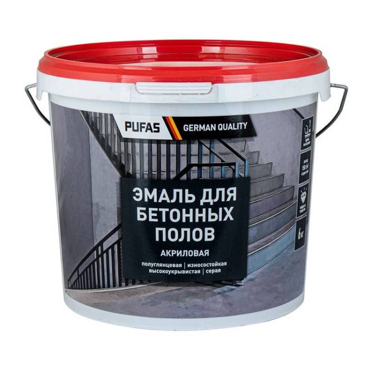 Эмаль акриловая для бетонных полов Pufas полуглянцевая морозостойкая cерая 6 кг