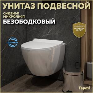 Унитаз подвесной Teymi Lina Pro Vortex T40112 безободковый, с сиденьем микролифт, белый