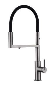 Смеситель для кухни Paulmark Tornado To213402-GM с гибким изливом, вороненая сталь