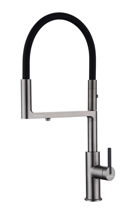 Смеситель для кухни Paulmark Tornado To213402-GM с гибким изливом, вороненая сталь