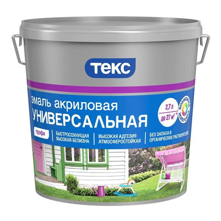 Эмаль универсальная Текс акриловая белая матовая 2.5 л