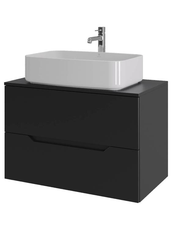 Тумба с раковиной Orange Line Li-80TubMDF+B07-600W черная матовая, 80.5 см