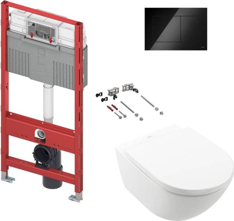 Комплект Унитаз подвесной Villeroy&Boch Subway 3.0 4670TSR1 alpin, ceramicplus + Система инсталляции для унитазов TECE TECEprofil Uni 2.0 9300302 + Кнопка смыва TECE Now