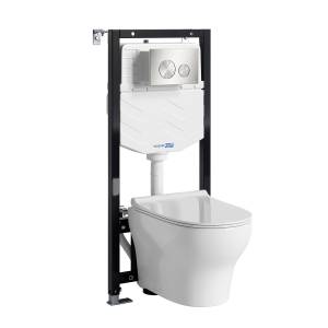 Унитаз с инсталляцией Wasserkraft Аллер (Aller) 10TLT.010.ME.BN02.H001 безободковый, сиденье микролифт, кнопка никель