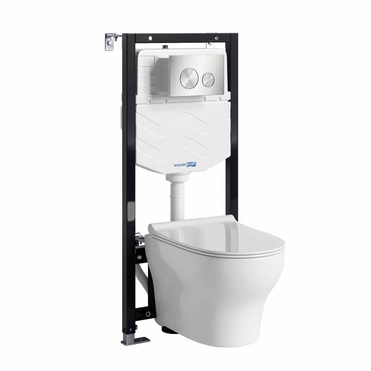 Унитаз с инсталляцией Wasserkraft Аллер (Aller) 10TLT.010.ME.BN02.H001 безободковый, сиденье микролифт, кнопка никель