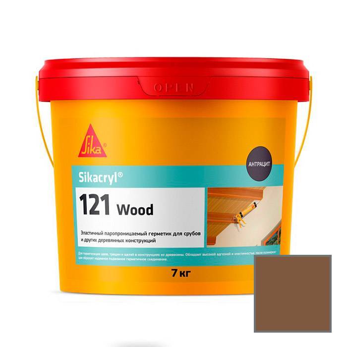 Герметик Sika Sikacryl-121 Wood паропроницаемый акриловый для деревянных конструкций 771913 Темно-коричневый Ведро 7 кг
