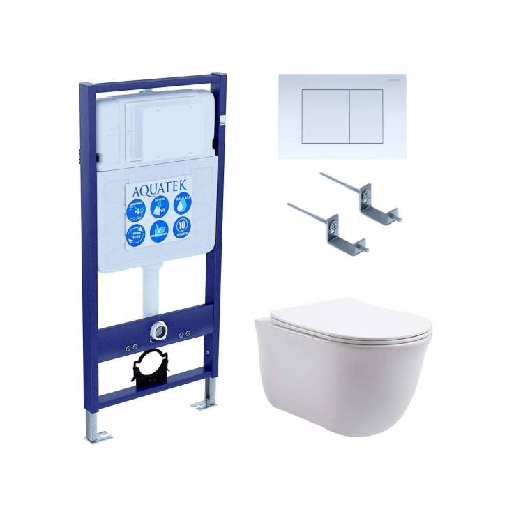 Унитаз с инсталляцией Aquatek Классик-009 4в1 с белой глянцевой кнопкой
