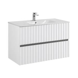 Тумба с раковиной Art&Max Elegant с подсветкой ручек, Белый матовый, 58.5x90