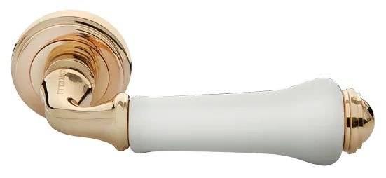 Дверная ручка Morelli UMBERTO MH-41-CLASSIC PG/W золото/белый, раздельная, на круглой розетке