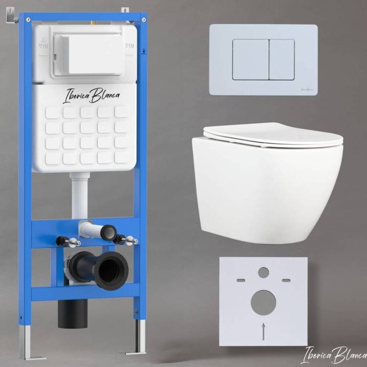 Комплект Iberica Blanca Bilbao Alto IB001.BLA.231.111 унитаз безободковый, белый, сиденье микролифт, клавиша смыва белый матовый