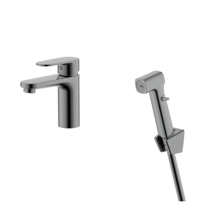 Смеситель для раковины Aquatek Ника AQ1812BGM с гигиеническим душем, оружейная сталь