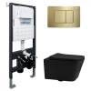Комплект Abber Rechteck AC1201MB-AC0105-AC0120MMG унитаз подвесной, безободковый, сиденье микролифт, черный матовый, кнопка золото матовое