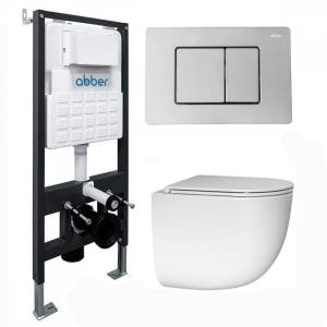 Унитаз с инсталляцией Abber Bequem AC1132TC-AC0105-AC0120 безободковый, сиденье микролифт, кнопка хром глянцевый