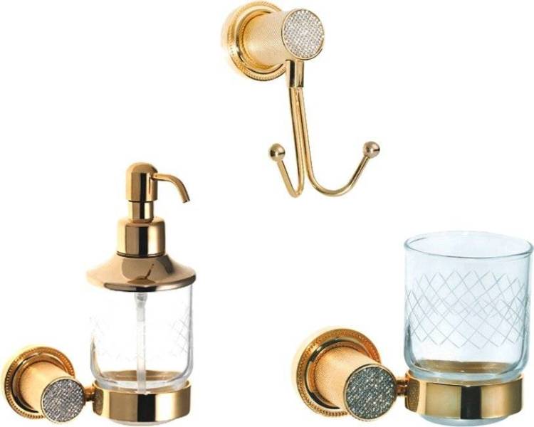 Набор Boheme Дозатор Royal Cristal Gold подвесной + Стакан Royal Cristal Gold подвесной + Крючок Royal Cristal Gold двойной